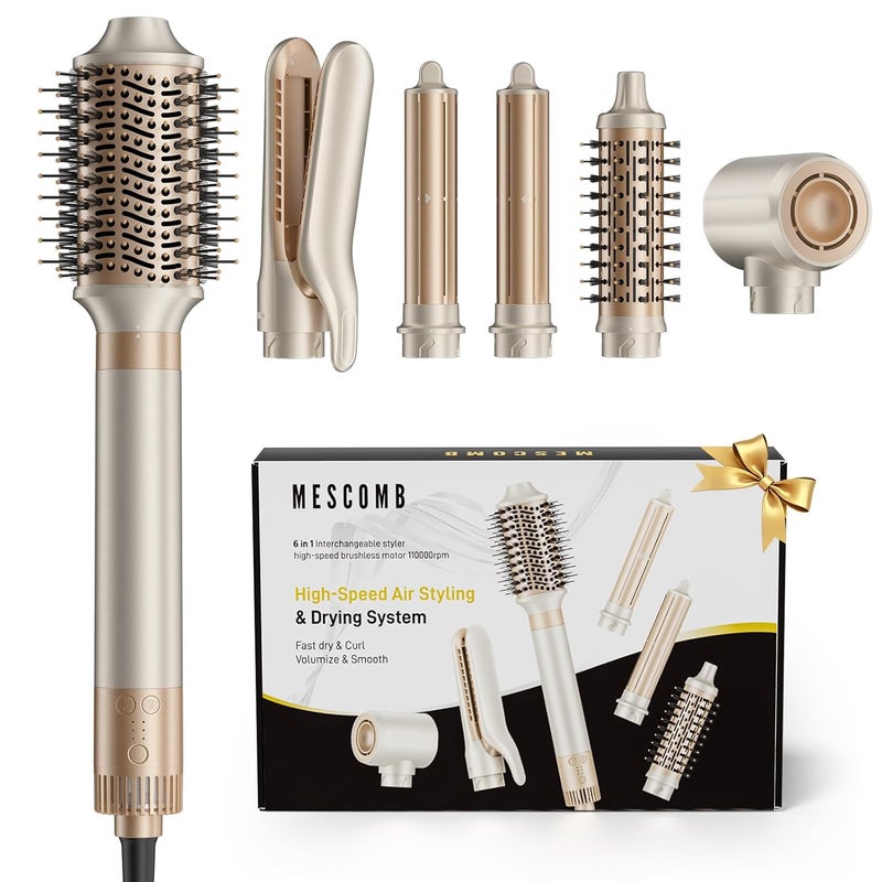 MESCOMB 6-in-1 Hot Air Styler – Hair Dryer & Air Styler with Straightener, Auto Curler, Volumizing Brushes, Frizz-Free Hair Styler for Straighting, Curling, Smoothing & Adding Volume, Not Damage - Image 1